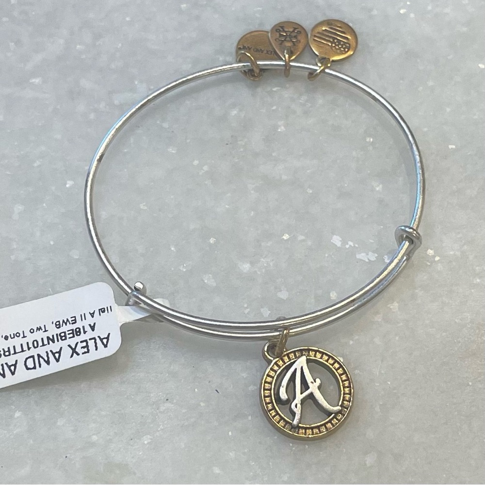 Alex & Ani NWT Adjustable Bracelet Two Tone Initial A 354